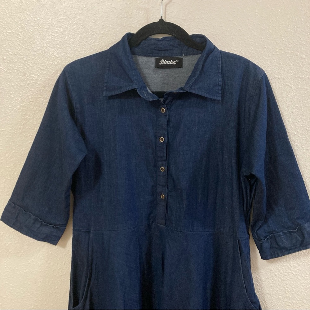 Blue Midi Polo Dress with Cuffed 3/4 Sleeves - Picture 5 of 13